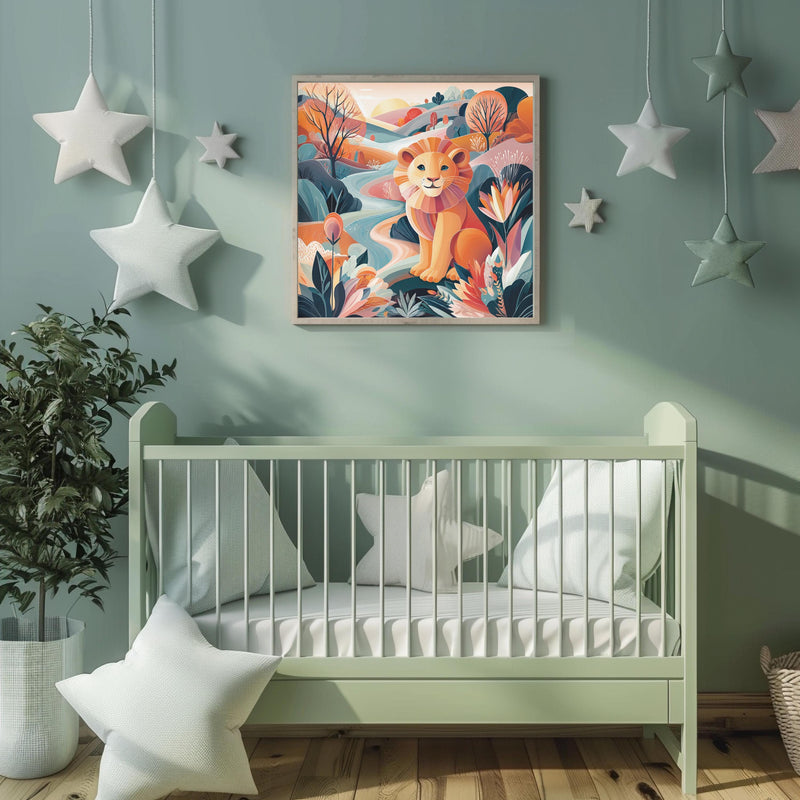 Colorful Lion Nursery Printable – Cheerful Kids Room Wall Art (Digital Download)