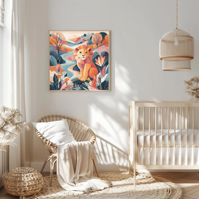 Colorful Lion Nursery Printable – Cheerful Kids Room Wall Art (Digital Download)