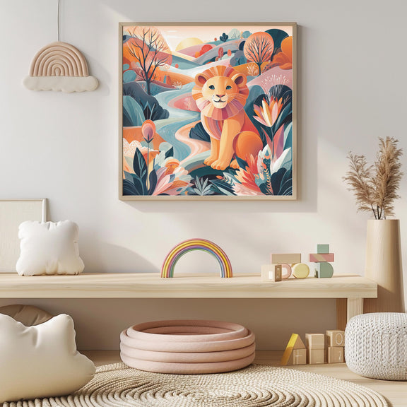 Colorful Lion Nursery Printable – Cheerful Kids Room Wall Art (Digital Download)