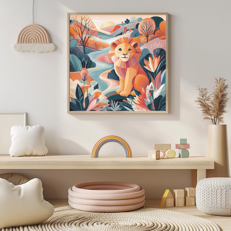 Colorful Lion Nursery Printable – Cheerful Kids Room Wall Art (Digital Download)