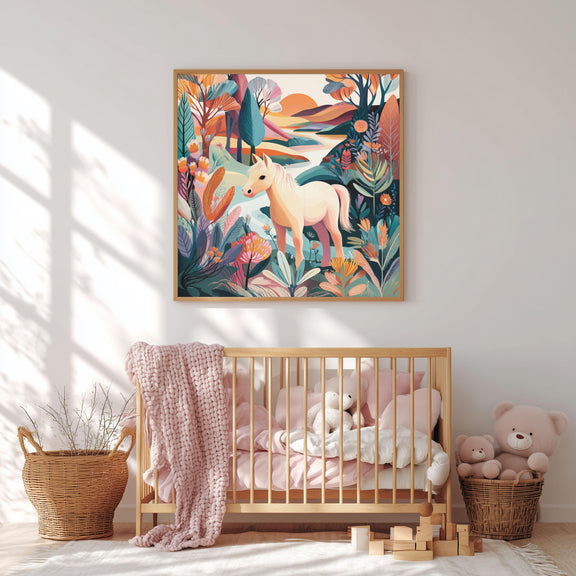 Dopamine Nursery Pony Print – Vibrant Horse Wall Art for Kids Room (Digital Download)