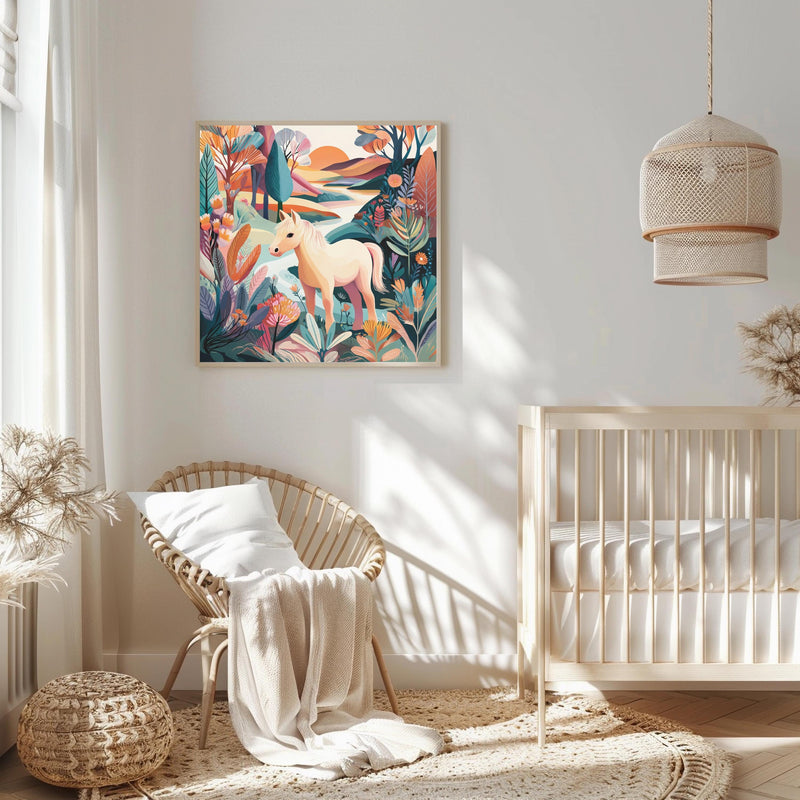 Dopamine Nursery Pony Print – Vibrant Horse Wall Art for Kids Room (Digital Download)