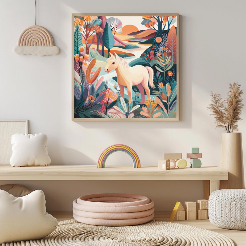 Dopamine Nursery Pony Print – Vibrant Horse Wall Art for Kids Room (Digital Download)