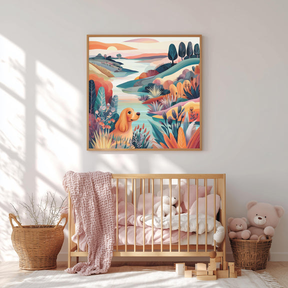 Dopamine Nursery Puppy Print – Colorful Dog Wall Art for Baby Room (Digital Download)