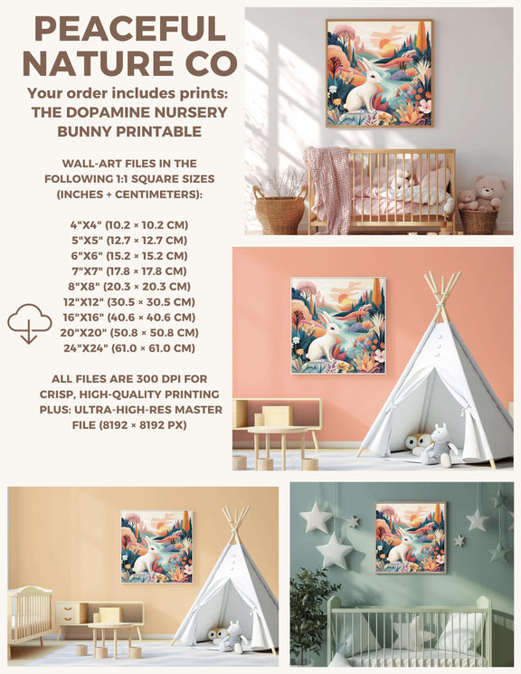 Dopamine Nursery Bunny Print – Bright Rabbit Wall Art for Baby Nursery (Digital Download)
