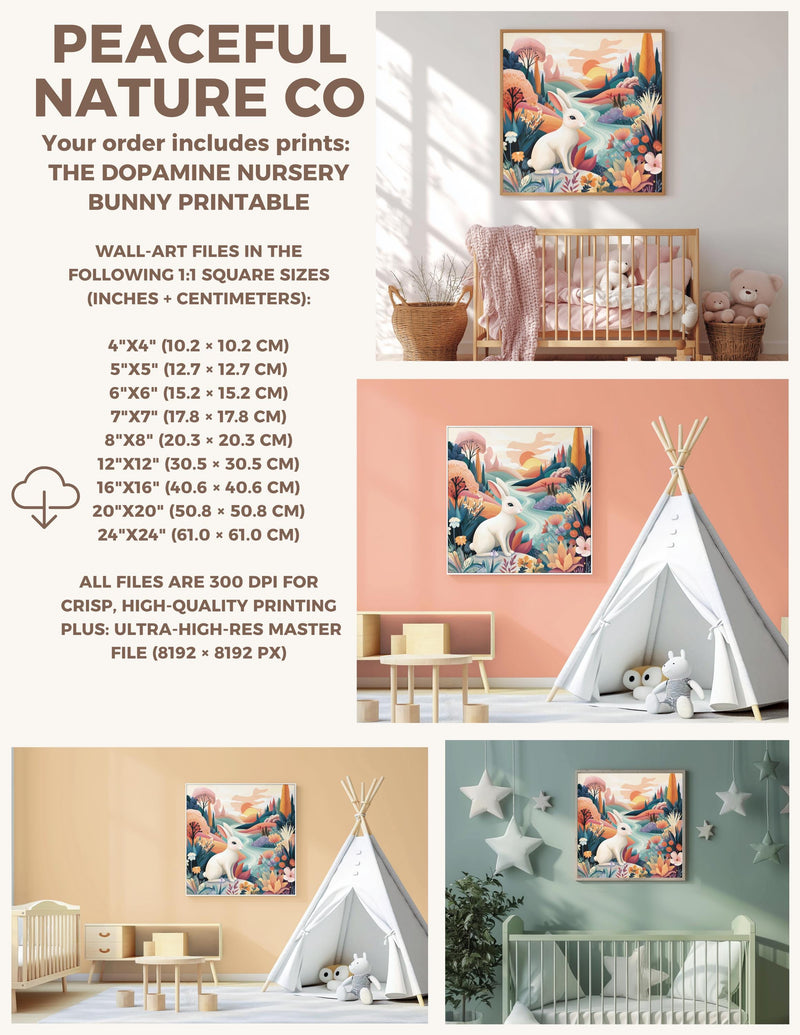 Dopamine Nursery Bunny Print – Bright Rabbit Wall Art for Baby Nursery (Digital Download)