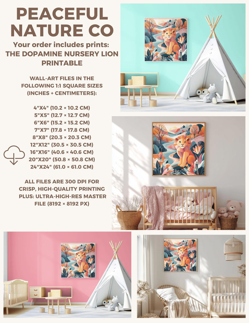 Colorful Lion Nursery Printable – Cheerful Kids Room Wall Art (Digital Download)