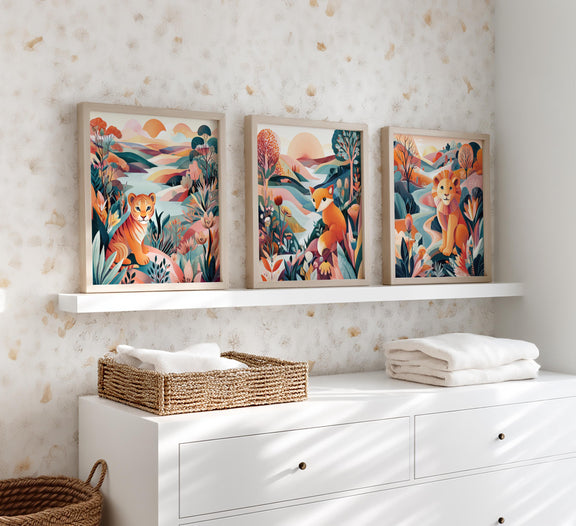 Dopamine Nursery Animal Prints – 8-Pack Colorful Kids Room Wall Art Bundle (Digital Download)