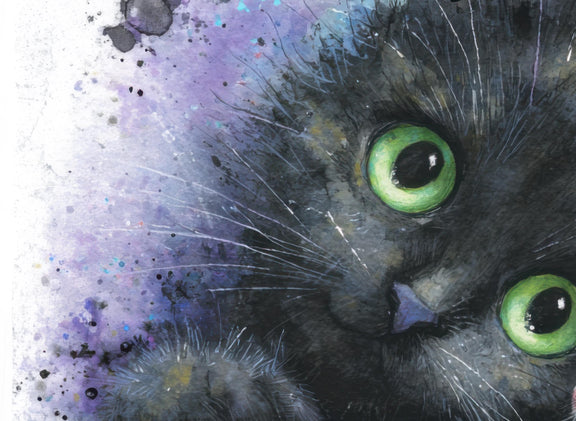 Black Kitten Watercolor Print | Cat & Mouse Nursery Art (Digital Download)