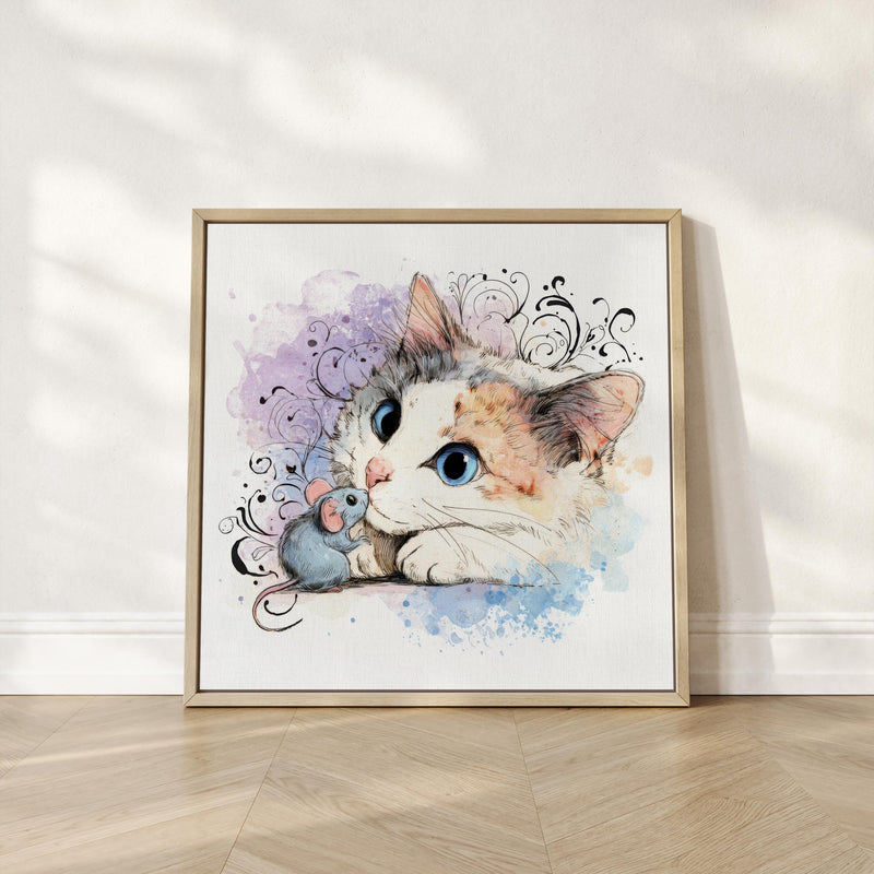 Calico Kitten Watercolor Print, Nursery Cat Art (Digital Download)