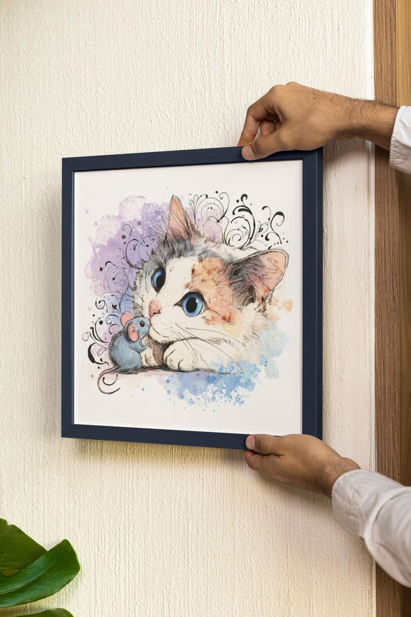 Calico Kitten Watercolor Print, Nursery Cat Art (Digital Download)