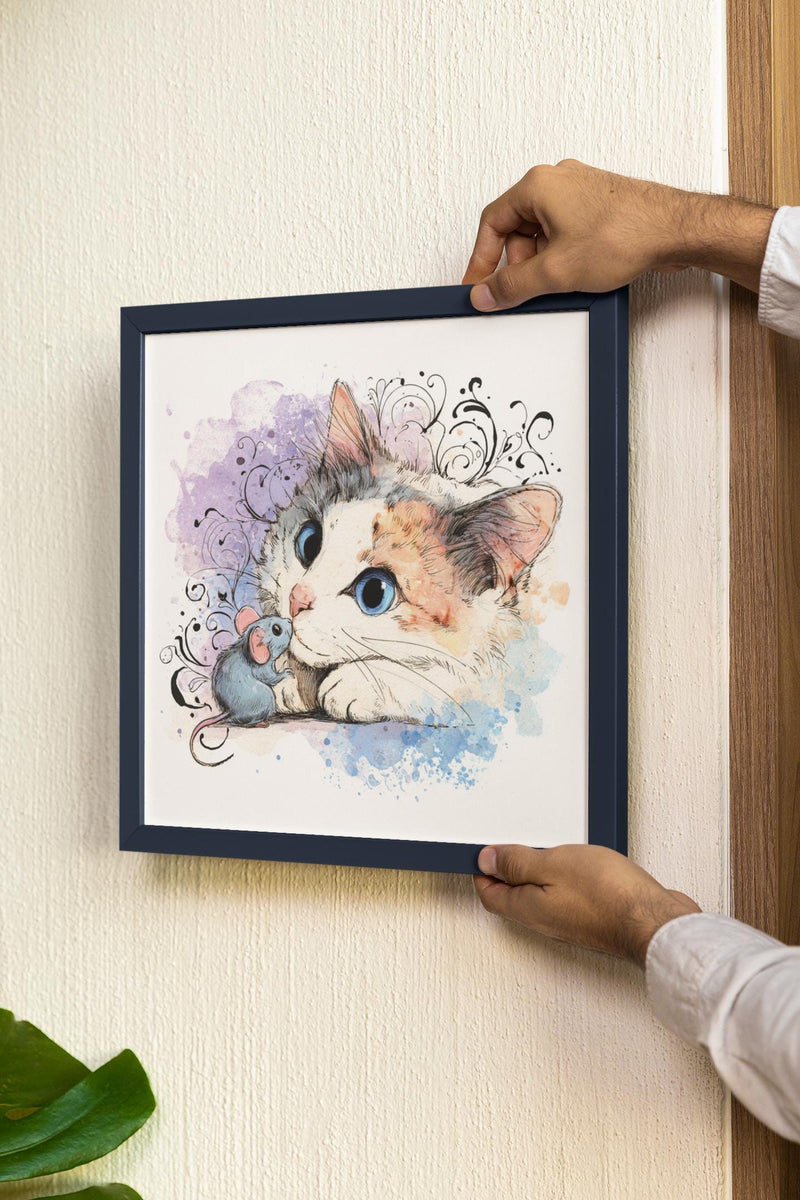 Calico Kitten Watercolor Print, Nursery Cat Art (Digital Download)