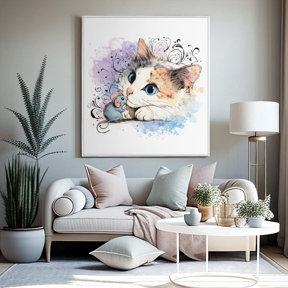 Calico Kitten Watercolor Print, Nursery Cat Art (Digital Download)