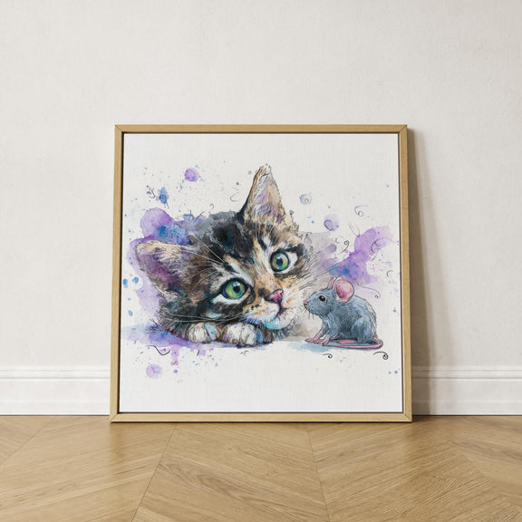 Grey Tabby Kitten Watercolor Print, Nursery Cat Art (Digital Download)