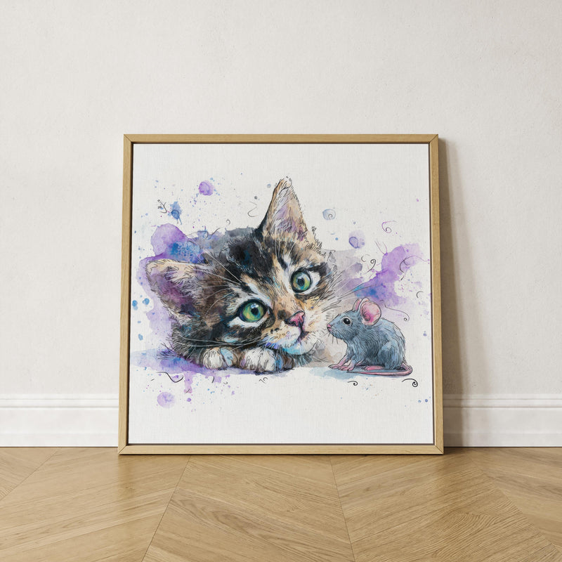 Grey Tabby Kitten Watercolor Print, Nursery Cat Art (Digital Download)