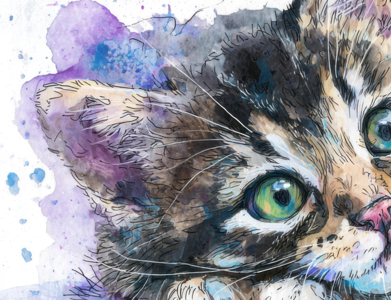 Grey Tabby Kitten Watercolor Print, Nursery Cat Art (Digital Download)
