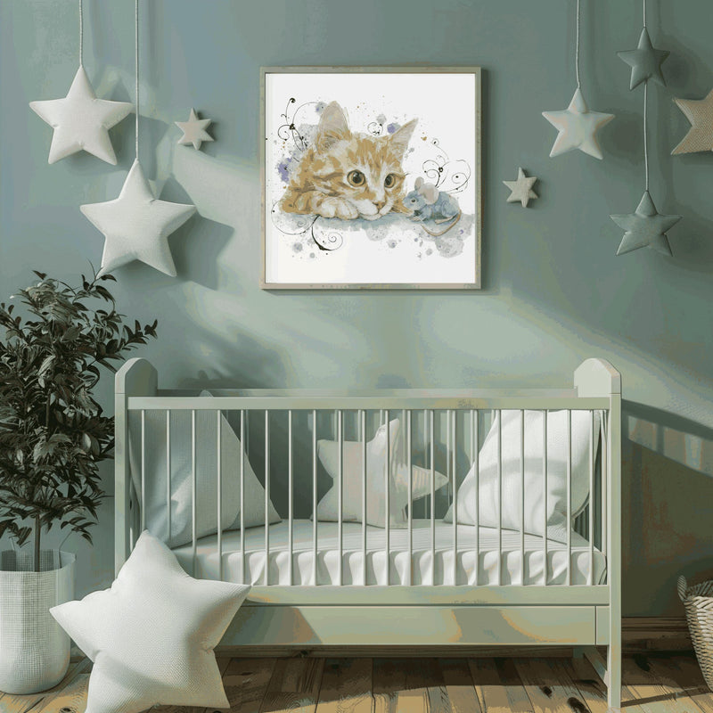 Orange Tabby Kitten Watercolor Print, Nursery Cat Art (Digital Download)