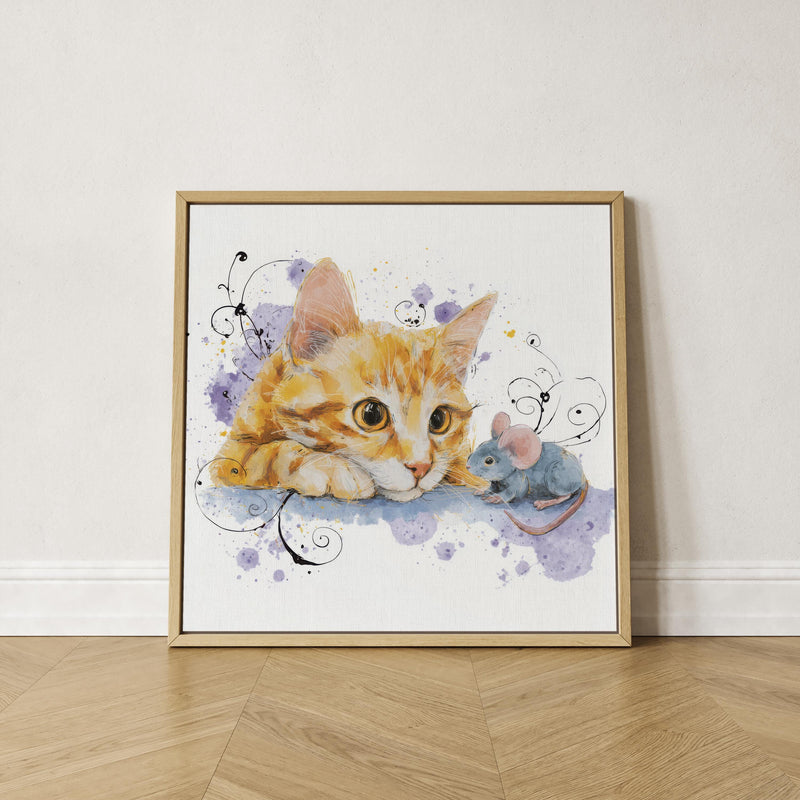 Orange Tabby Kitten Watercolor Print, Nursery Cat Art (Digital Download)