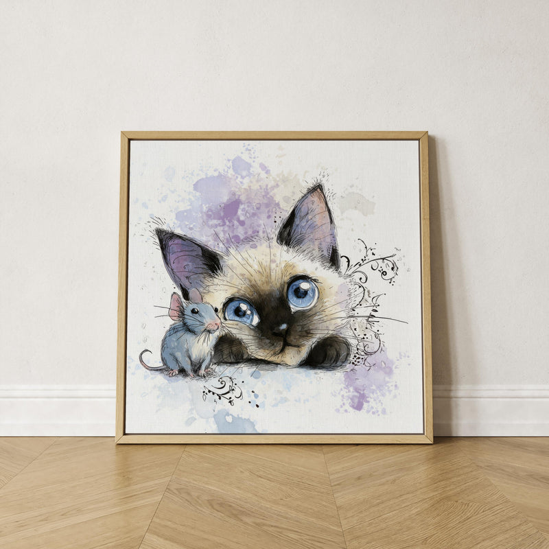 Siamese Kitten Watercolor Print, Nursery Wall Art (Digital Download)
