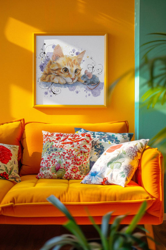 Orange Tabby Kitten Watercolor Print, Nursery Cat Art (Digital Download)