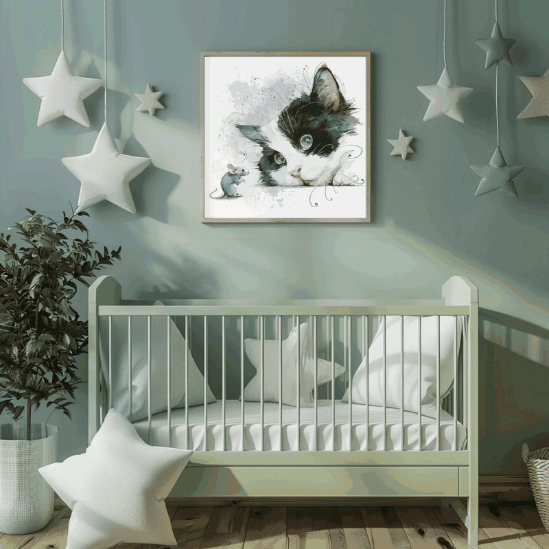 Watercolor Tuxedo Kitten Print, Blue Eyes, Nursery Wall Art (Digital Download)