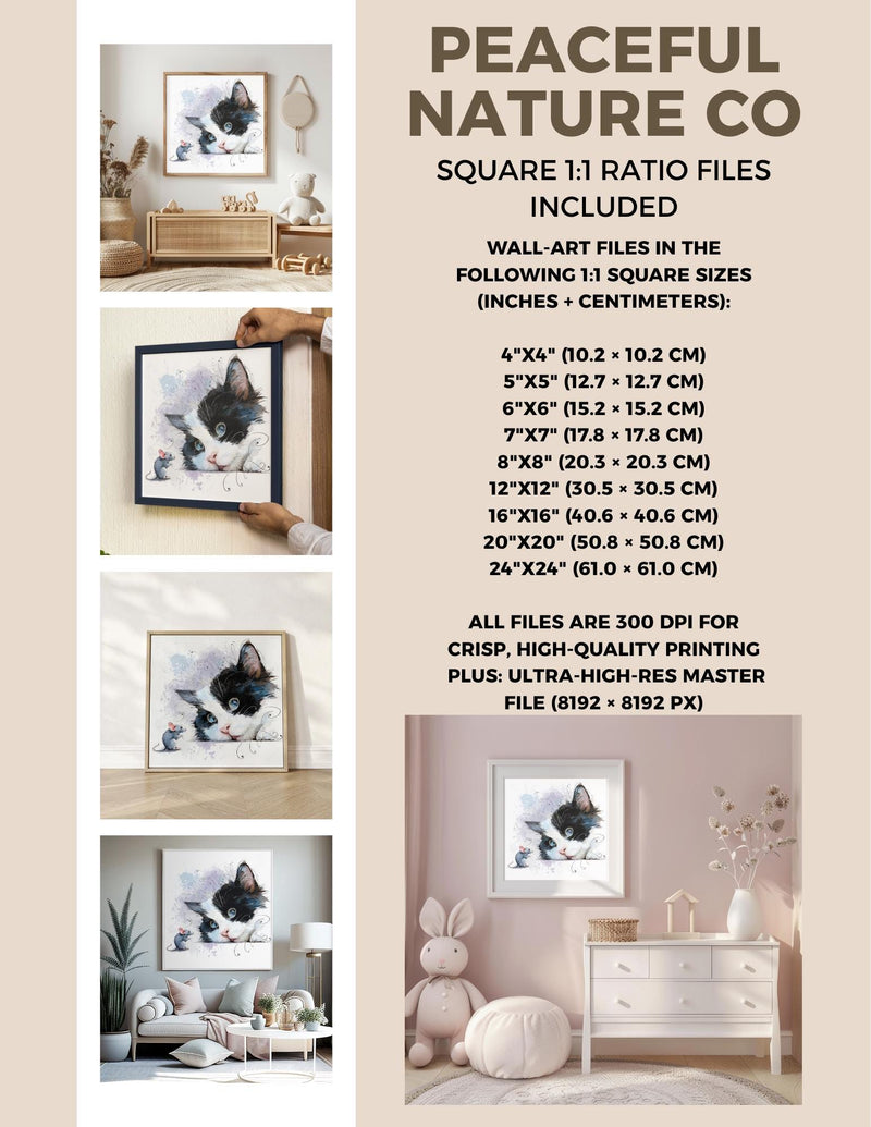 Watercolor Tuxedo Kitten Print, Blue Eyes, Nursery Wall Art (Digital Download)