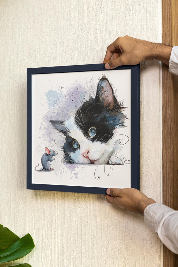 Watercolor Tuxedo Kitten Print, Blue Eyes, Nursery Wall Art (Digital Download)