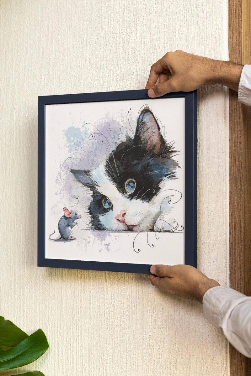 Watercolor Tuxedo Kitten Print, Blue Eyes, Nursery Wall Art (Digital Download)
