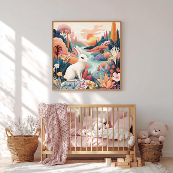 Dopamine Nursery Bunny Print – Bright Rabbit Wall Art for Baby Nursery (Digital Download)