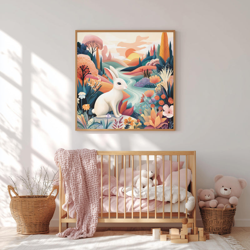 Dopamine Nursery Bunny Print – Bright Rabbit Wall Art for Baby Nursery (Digital Download)