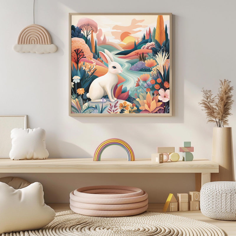 Dopamine Nursery Bunny Print – Bright Rabbit Wall Art for Baby Nursery (Digital Download)
