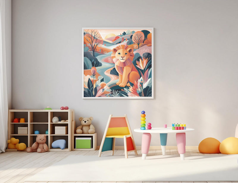 Colorful Lion Nursery Printable – Cheerful Kids Room Wall Art (Digital Download)