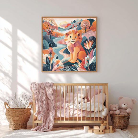 Colorful Lion Nursery Printable – Cheerful Kids Room Wall Art (Digital Download)