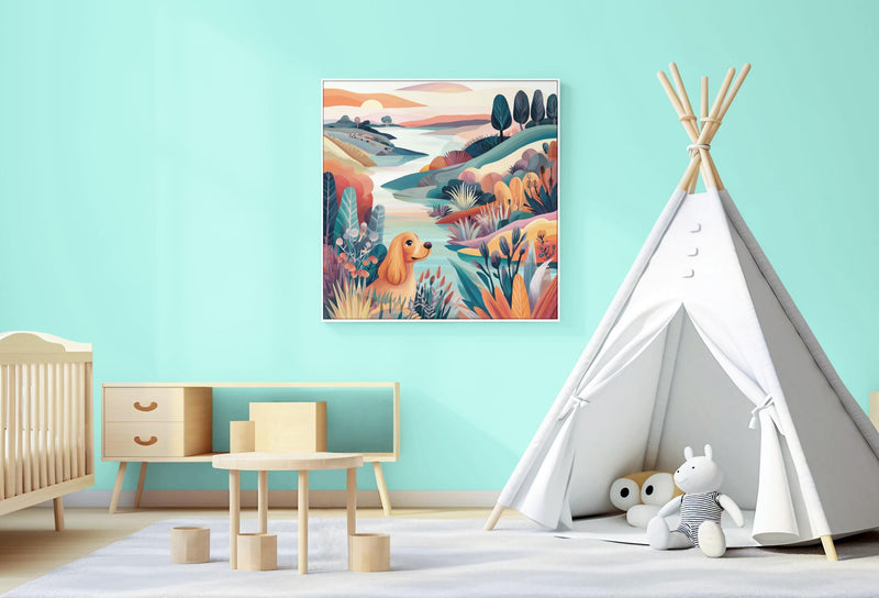 Dopamine Nursery Puppy Print – Colorful Dog Wall Art for Baby Room (Digital Download)