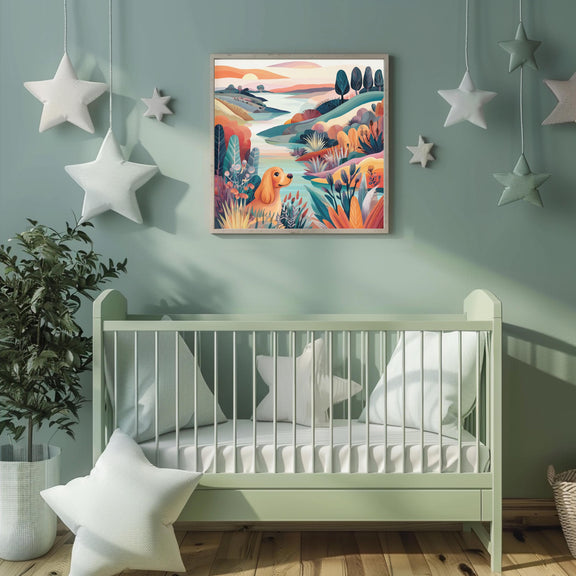 Dopamine Nursery Puppy Print – Colorful Dog Wall Art for Baby Room (Digital Download)