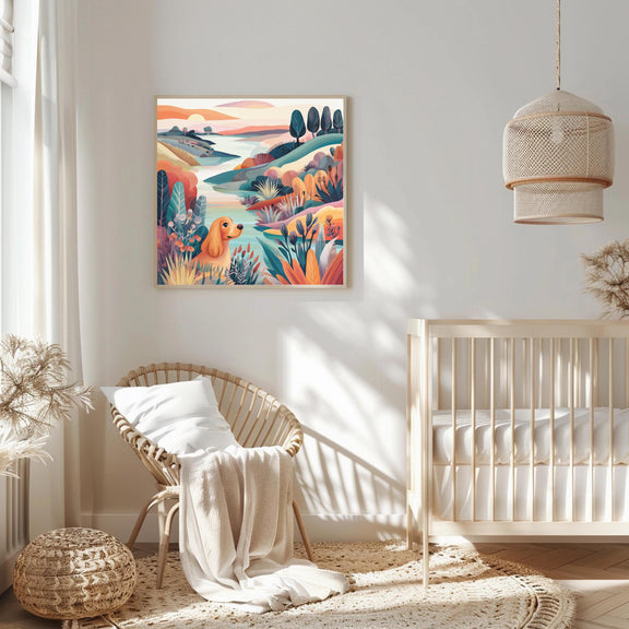 Dopamine Nursery Puppy Print – Colorful Dog Wall Art for Baby Room (Digital Download)
