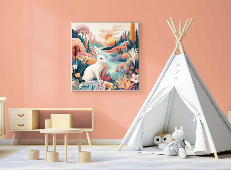 Dopamine Nursery Bunny Print – Bright Rabbit Wall Art for Baby Nursery (Digital Download)