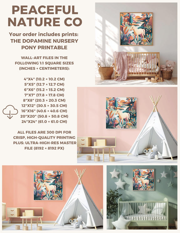 Dopamine Nursery Pony Print – Vibrant Horse Wall Art for Kids Room (Digital Download)