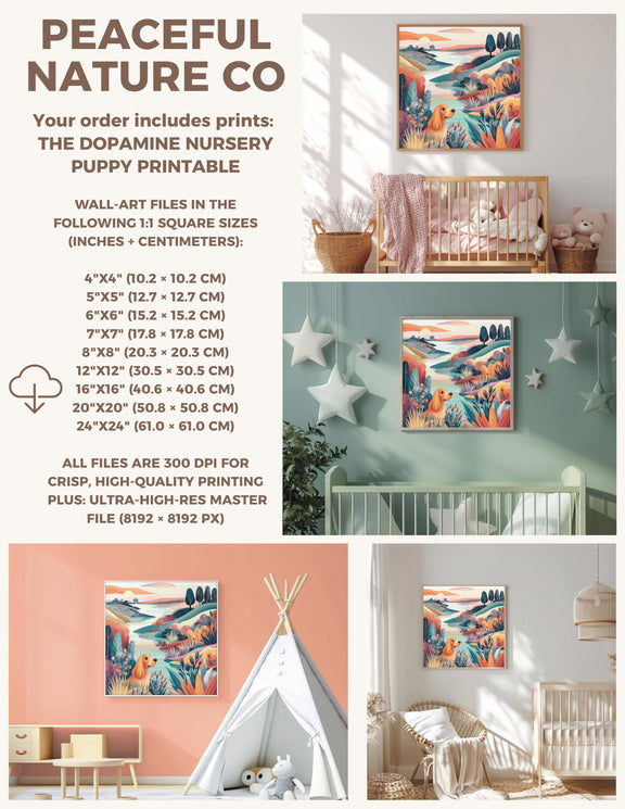 Dopamine Nursery Puppy Print – Colorful Dog Wall Art for Baby Room (Digital Download)