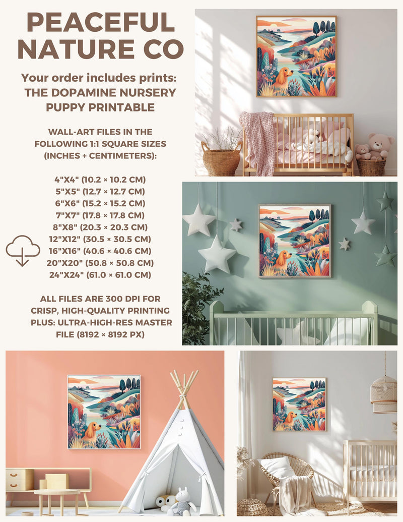 Dopamine Nursery Puppy Print – Colorful Dog Wall Art for Baby Room (Digital Download)