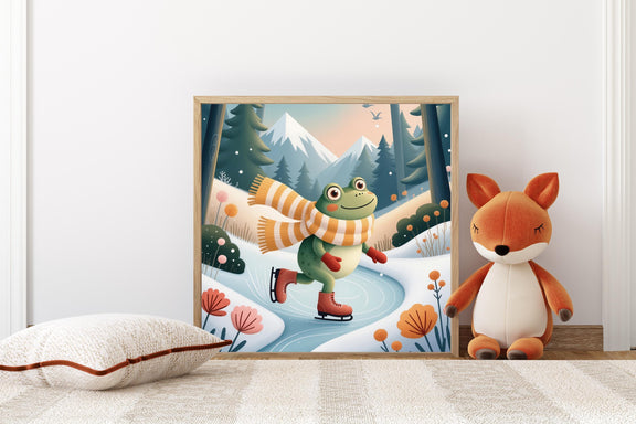 Freddie Skating Frog Nursery Art | Winter Woodland Storybook Print (Digital Download)