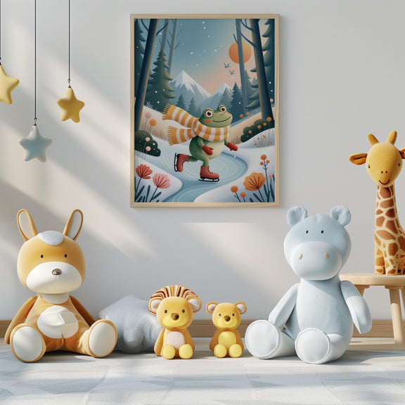 Freddie Skating Frog Nursery Art | Winter Woodland Storybook Print (Digital Download)
