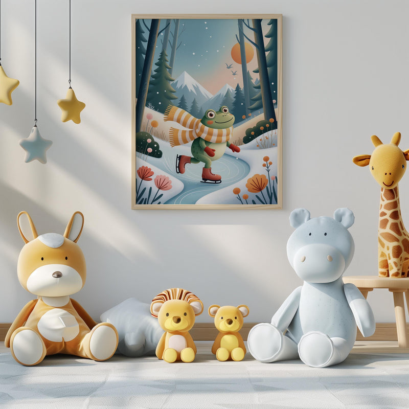 Freddie Skating Frog Nursery Art | Winter Woodland Storybook Print (Digital Download)