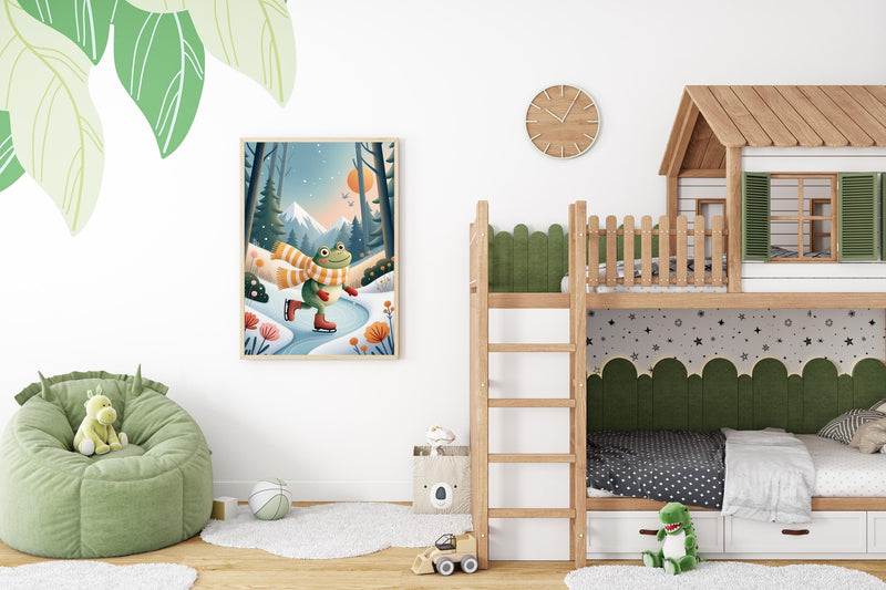 Freddie Skating Frog Nursery Art | Winter Woodland Storybook Print (Digital Download)