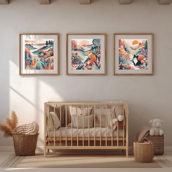 Dopamine Nursery Art Set, Puppy Kitten Fox Prints, Colorful Baby Room Decor (Instant Download)