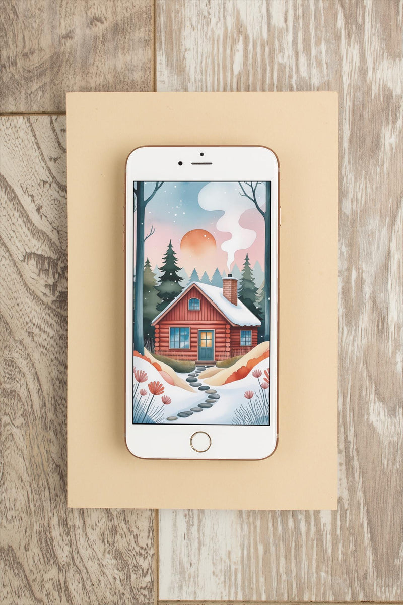 Cozy Winter Cabin Nursery Print, Whimsical Storybook Forest Art (Digital Download)