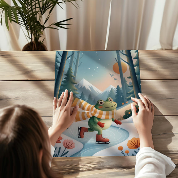 Freddie Skating Frog Nursery Art | Winter Woodland Storybook Print (Digital Download)