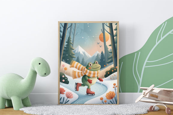 Freddie Skating Frog Nursery Art | Winter Woodland Storybook Print (Digital Download)