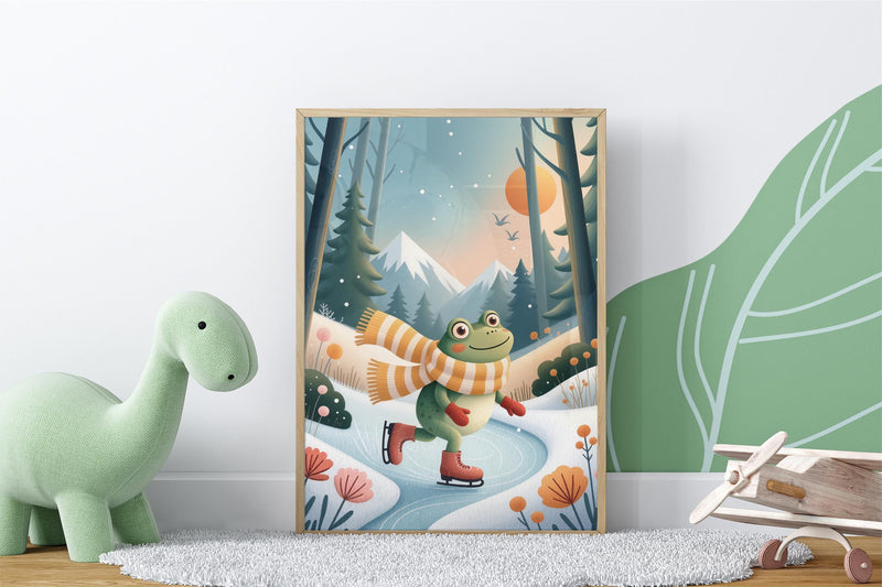 Freddie Skating Frog Nursery Art | Winter Woodland Storybook Print (Digital Download)