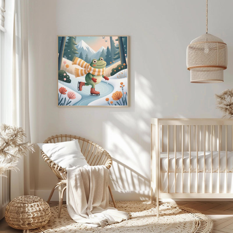 Freddie Skating Frog Nursery Art | Winter Woodland Storybook Print (Digital Download)